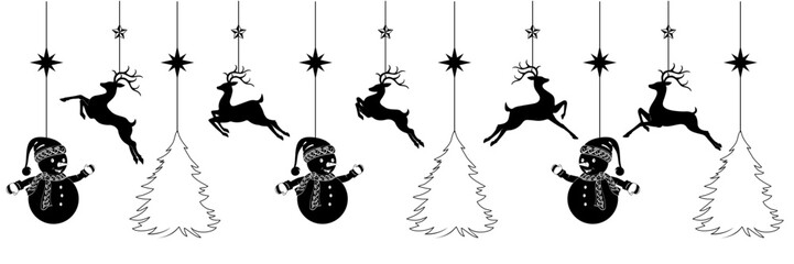 Silhouette of snowman reindeer and hanging Christmas tree for Christmas decoration