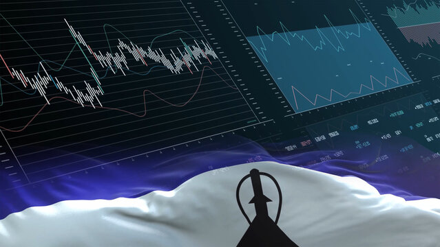 Lesotho flag - Waving flag on report analytics data statement