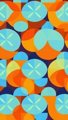Colorful abstract geometric pattern featuring circles and shapes in blue, orange, and yellow tones. Generative AI