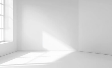 Fototapeta premium A minimalistic, bright room with a window casting light on the white walls and floor.