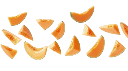 Floating Cantaloupe Slices isolated on transparent background