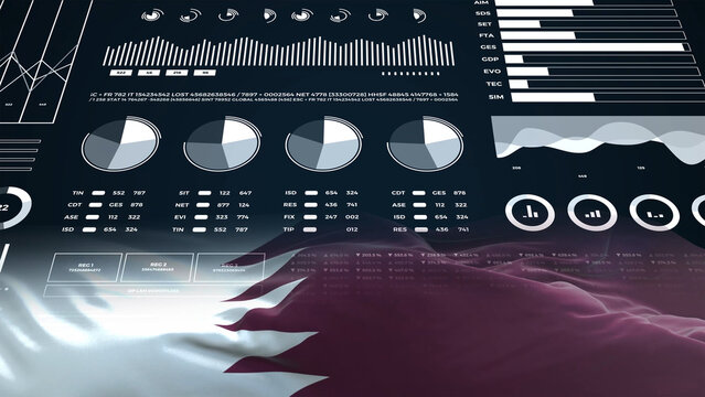 Qatar flag - Waving flag on report analytics data statement - Powered by Adobe