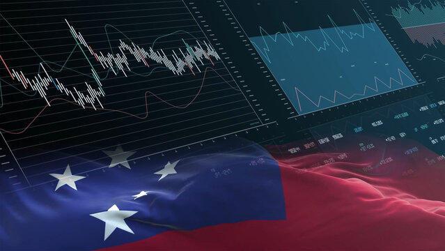 Samoa flag - Waving flag on report analytics data statement