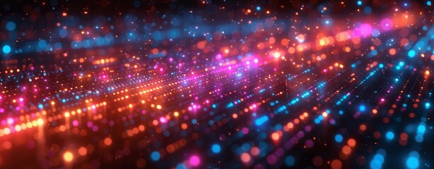 Obraz premium Glowing Neon Lines and Data Flow Background with Pink Blue and Violet Lights