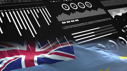 Tuvalu flag - Waving flag on report analytics data statement