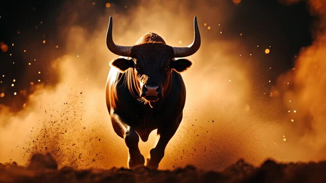 Bull Running Through Dust.