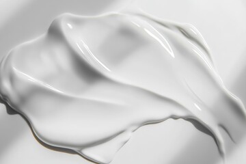 Close-up view of a glossy white gel with an airy structure designed for cosmetic product advertising
