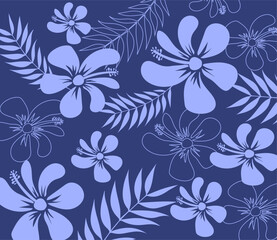 Fototapeta premium Hawaiian Seamless Pattern. Hibiscus flowers Pattern. Tropic flowers and Leaves. Hawaiian Aloha Shirt. Design for fabric, textile, wallpaper, clothing. floral background. vector illustration