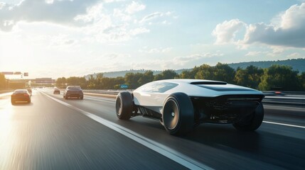 Fototapeta premium A futuristic self-driving car dashboard with digital displays and minimalistic design, sleek and modern interior, Automotive technology style