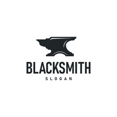 Blacksmith craft logo design with black silhouette antique workshop emblem forge anvil templet illustration