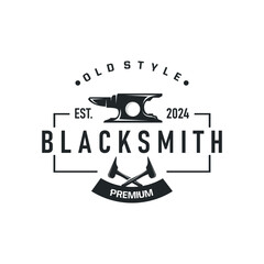Blacksmith craft logo design with black silhouette antique workshop emblem forge anvil templet illustration