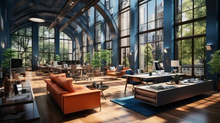 Naklejka premium Modern Office with Large Windows