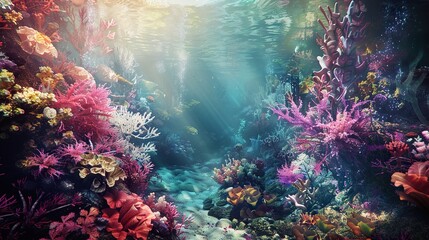 Naklejka premium Vibrant Underwater Coral Reef Landscape