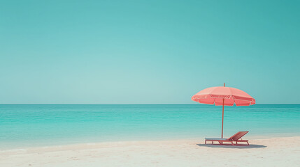 umbrellas and beach chairs with the beauty of the blue sea water