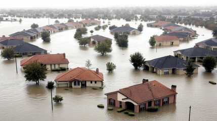 Fototapeta premium Flooded Suburban Neighborhood Aftermath of Natural Disaster Storm