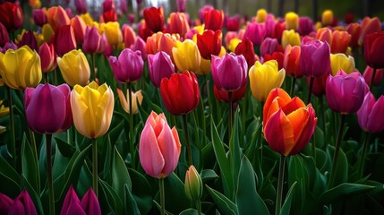 Vibrant Tulip Field in Full Bloom