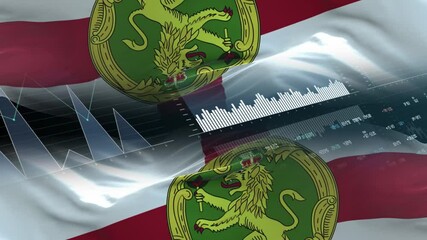 Alderney flag - Waving flag on report analytics data statement