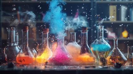 Colorful Chemistry Lab Scene with Bubbling Beakers