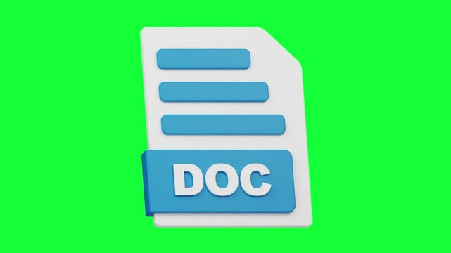 3D DOC File Icon Animation with Green Screen Background