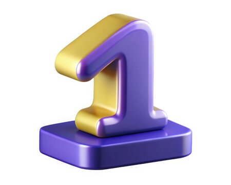 Stylized number one on a blue base, 3D rendering. Ideal for top rankings, leader concepts, and educational materials.