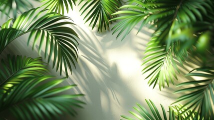 Palm Leaf Shadow on Light Cream Wall - Minimalistic Summer Background for Product Presentation