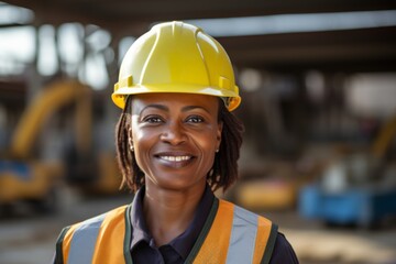 Smiling portrait of a middle aged businesswoman on construction site
