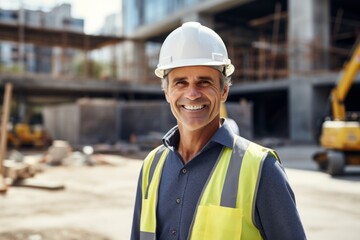 Smiling portrait of a middle aged businessman on construction site