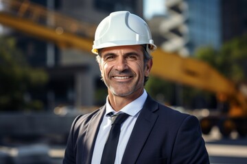 Smiling portrait of a middle aged businessman on construction site