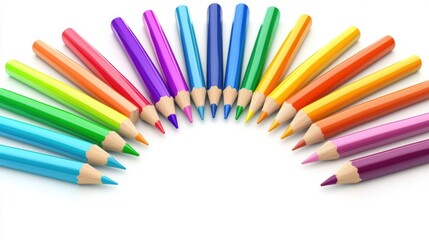 Fototapeta premium Colorful Assortment of Vibrant Art Pencils Arranged in Rainbow Pattern