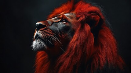 Naklejka premium Majestic Portrait of a Lion with Fiery Red Mane