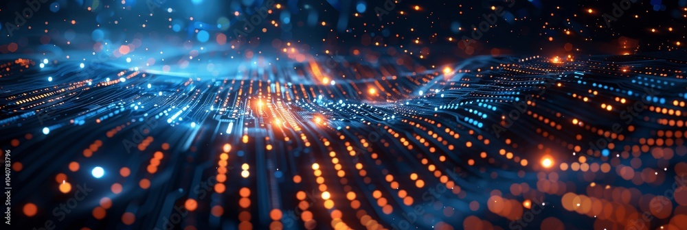 Wall mural futuristic abstract technology background with digital data and circuit board elements