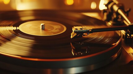 Close-up of a Vinyl Record Spinning on a Turntable