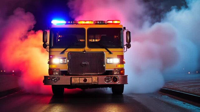Fire Truck in Action at Night