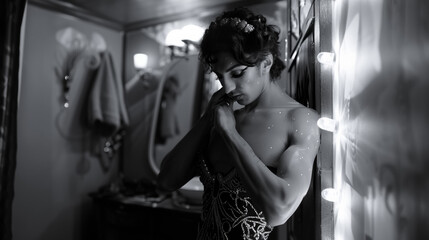 feminine queer man with androgynous body, non binary diva person self-expression concept, glamour homosexual guy portrait