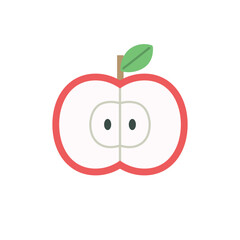 Half apple icon. Cut fruit with seeds symbol isolated on white background. Vector illustration.