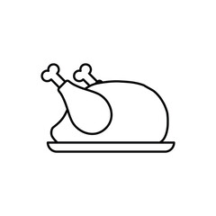 Roast turkey chicken on a plate for Thanksgiving or harvest festival. Baked grilled chicken, Fried white meat chicken isolated on white background. Vector illustration.