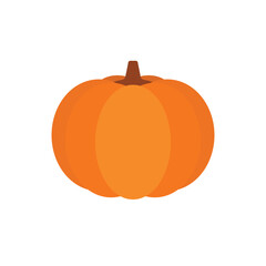 Orange pumpkin with stem isolated on white background. Symbol of Halloween and October festival. Healthy vegetarian food. Vector illustration.