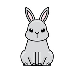 Cute Easter bunny sitting on the ground. Cute rabbit in cartoon style. Vector illustration of kawaii animal.