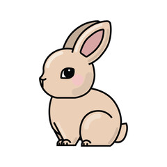 Cute Easter bunny sitting on the ground. Cute rabbit in cartoon style. Vector illustration of kawaii animal.