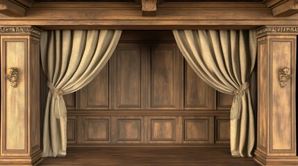 Elegant 3D Illustration of Wooden Stage with Curtains