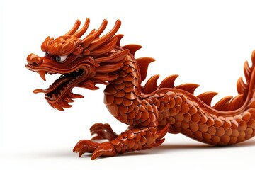 Fototapeta premium A detailed orange dragon figurine on a white isolated background.