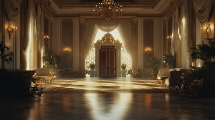 Fototapeta premium Ornate Wooden Door in Luxurious Interior 3D Rendering