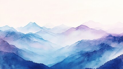 Fototapeta premium Majestic blue mountains fade into the horizon under a soft pastel sky at dawn, creating a serene and tranquil landscape