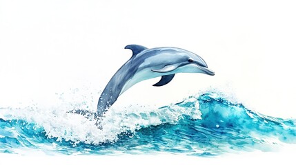 Fototapeta premium A playful dolphin leaps gracefully above the vibrant blue waves of the ocean under bright sunlight