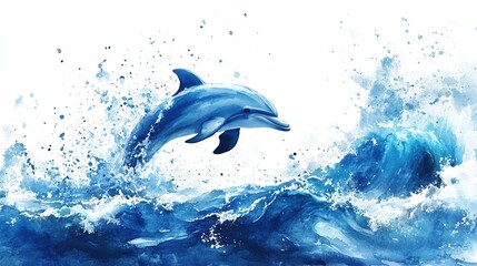 Naklejka premium A playful dolphin leaps gracefully above the vibrant blue waves of the ocean under bright sunlight
