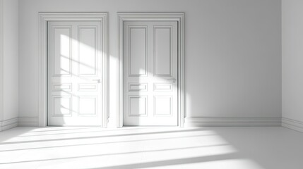 Fototapeta premium Modern 3D Render of White Double Doors in Minimalist Room
