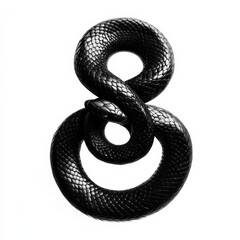 Obraz premium Black snake coiled in a unique formation, creative isolated background.