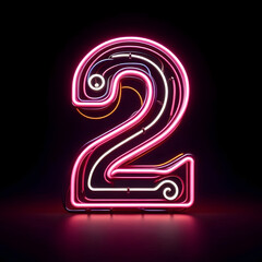 검은 배경, 숫자 "2", 네온사인 (black background, number "2", neon sign)