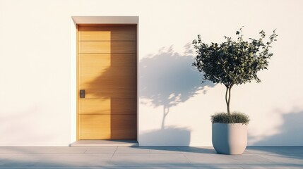 Sleek Modern Door and Minimalist Plant Illustration