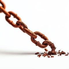 Fototapeta premium Close-up of a rusty chain link on a white isolated background.